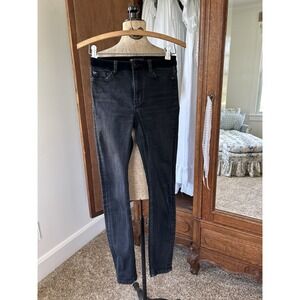 Maje Black Wash High Rise Skinny Jeans Velvet Waist‎ Stretch Size 24